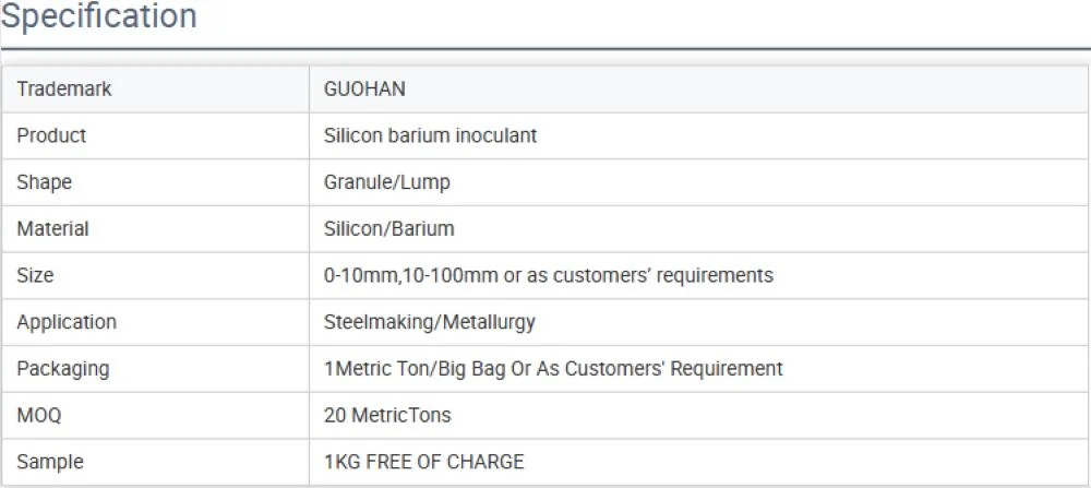Silicon Barium Inoculant Metallurgical Material Deoxidizer Desulfurizer in Steelmaking